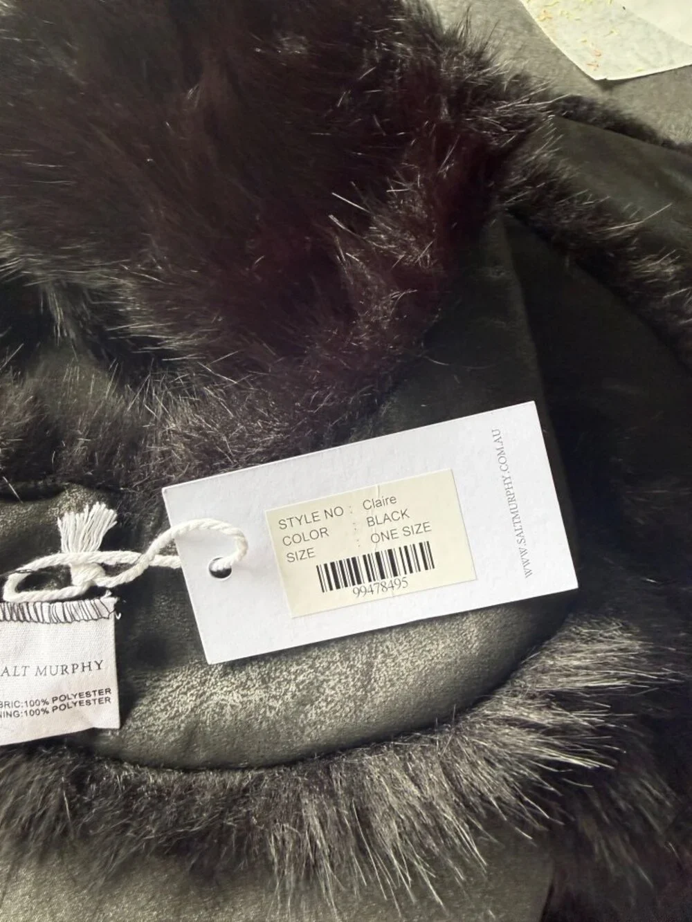 New with tags Salt Murphy Claire Fur Scarf in black, one size.